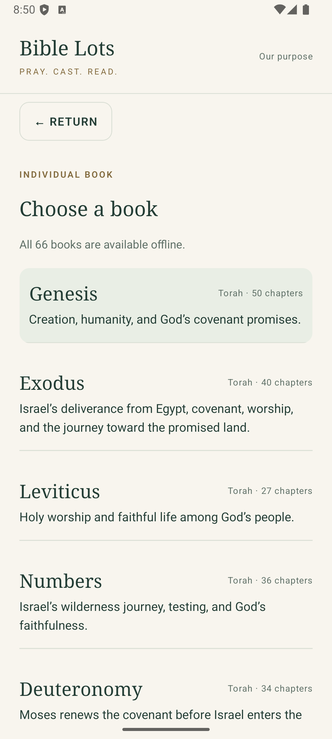 Bible Lots direct book navigation screen